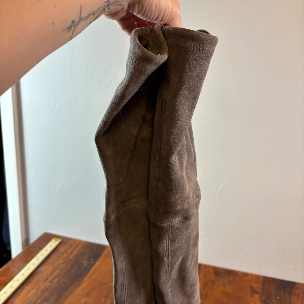 Stuart Weitzman Lowland Grey Suede Over The‎ Knee Tie Back Boots Size 9M Spain